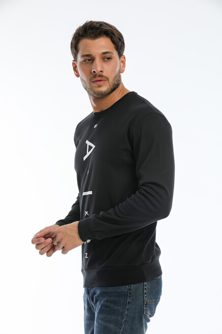 Süperlife Erkek Bisiklet Yaka Slim fit AR Baskılı İnce Sweatshirt SPR22sw101