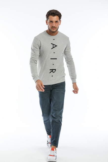 Süperlife Erkek Bisiklet Yaka Slim fit AR Baskılı İnce Sweatshirt SPR22sw101