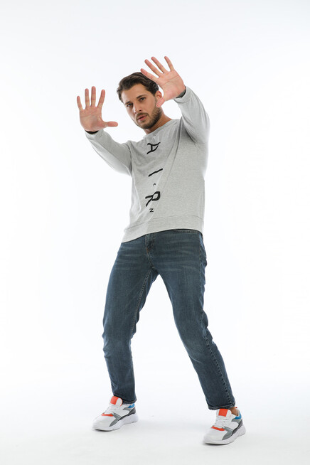 Süperlife Erkek Bisiklet Yaka Slim fit AR Baskılı İnce Sweatshirt SPR22sw101