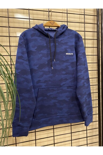 Süperlife Kapşonlu Uzun Kollu Baskılı Dar Kalıp İnce Erkek Sweatshirt SPR 2019K61