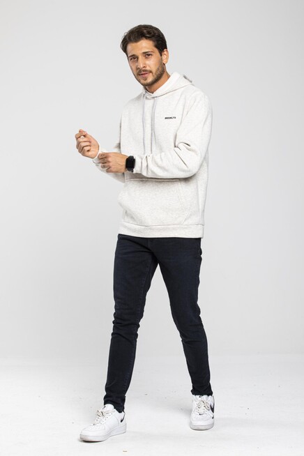 Süperlife Kapşonlu Uzun Kollu Baskılı Dar Kalıp İnce Erkek Sweatshirt SPR 2019K61