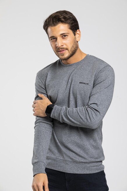 Süperlife Bisiklet Yaka Uzun Kollu Dar Kalıp İnce  Erkek Sweatshirt SPR2019K18