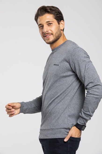 Süperlife Bisiklet Yaka Uzun Kollu Dar Kalıp İnce  Erkek Sweatshirt SPR2019K18