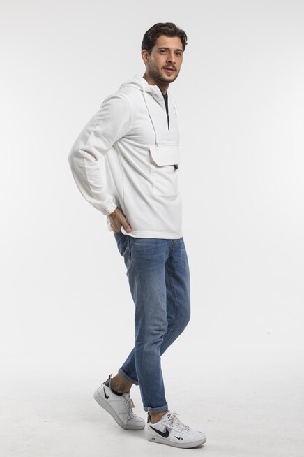 Süperlife Erkek Kapşonlu Yarım Fermuarlı İnce Sweatshirt SPR 20K52