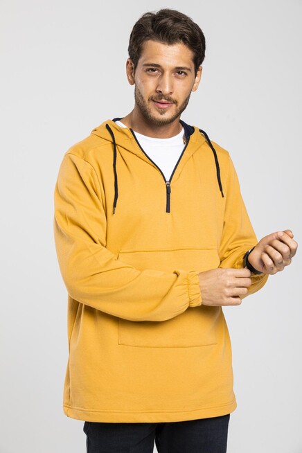Süperlife Erkek Kapşonlu Yarım Fermuarlı İnce Sweatshirt SPR 20K52