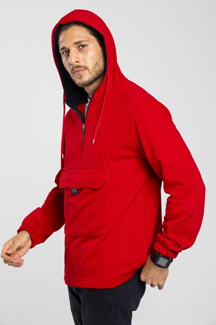 Süperlife Erkek Kapşonlu Yarım Fermuarlı İnce Sweatshirt SPR 20K52