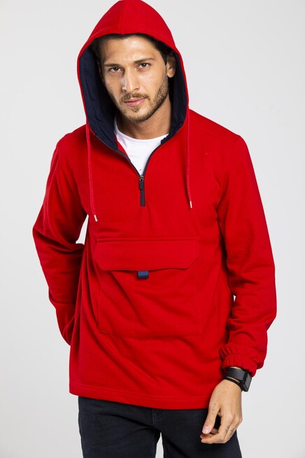 Süperlife Erkek Kapşonlu Yarım Fermuarlı İnce Sweatshirt SPR 20K52