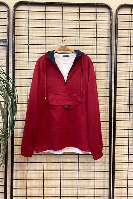 Süperlife Erkek Kapşonlu Yarım Fermuarlı İnce Sweatshirt SPR 20K52