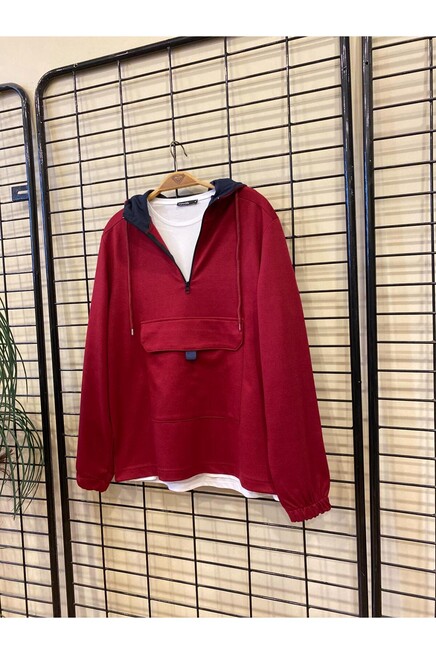 Süperlife Erkek Kapşonlu Yarım Fermuarlı İnce Sweatshirt SPR 20K52