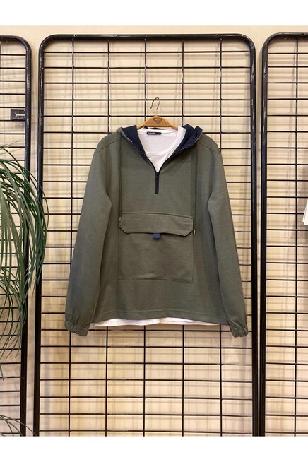 Süperlife Erkek Kapşonlu Yarım Fermuarlı İnce Sweatshirt SPR 20K52