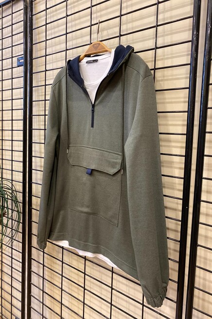 Süperlife Erkek Kapşonlu Yarım Fermuarlı İnce Sweatshirt SPR 20K52