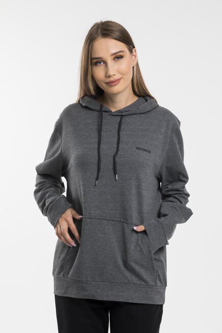 Süperlife Kadın Kapşonlu Regular Fit Baskılı İnce Sweatshirt SPR21K61