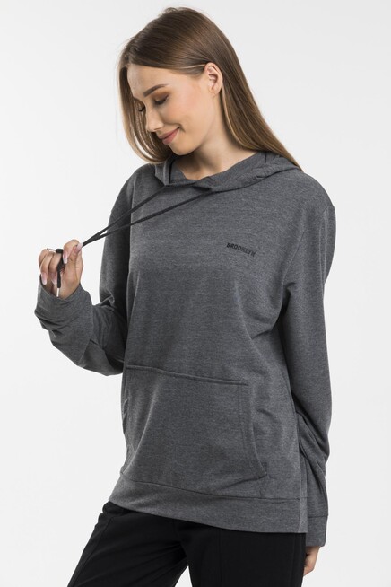Süperlife Kadın Kapşonlu Regular Fit Baskılı İnce Sweatshirt SPR21K61