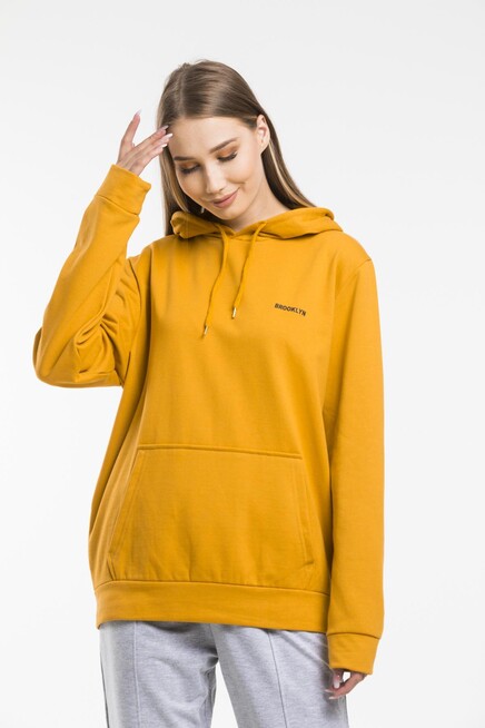 Süperlife Kadın Kapşonlu Regular Fit Baskılı İnce Sweatshirt SPR21K61