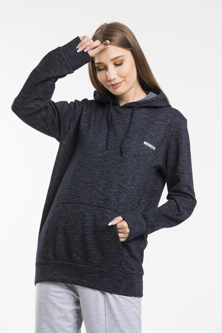 Süperlife Kadın Kapşonlu Regular Fit Baskılı İnce Sweatshirt SPR21K61