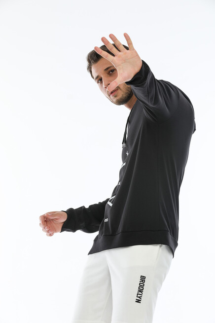 Süperlife Erkek Kapşonlu  AR Baskılı İnce Sweatshirt SPR22SW104