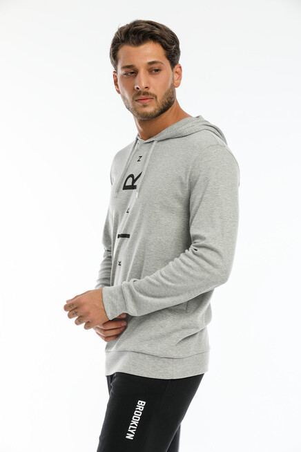 Süperlife Erkek Kapşonlu  AR Baskılı İnce Sweatshirt SPR22SW104