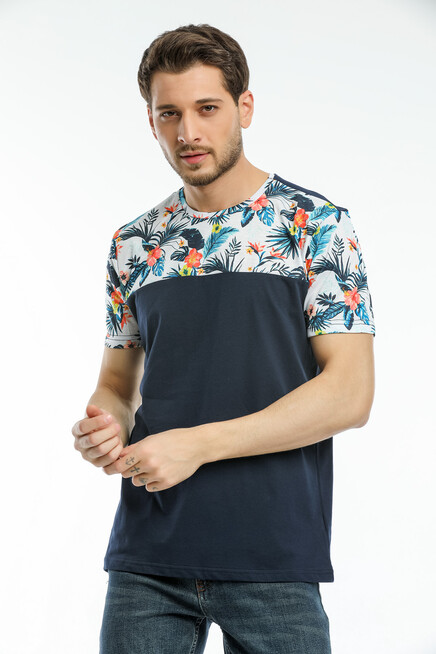 Süperlife Erkek Bisiklet Yaka Slim Fit Kol ve Ön Garnili Tişort SPR21Y06