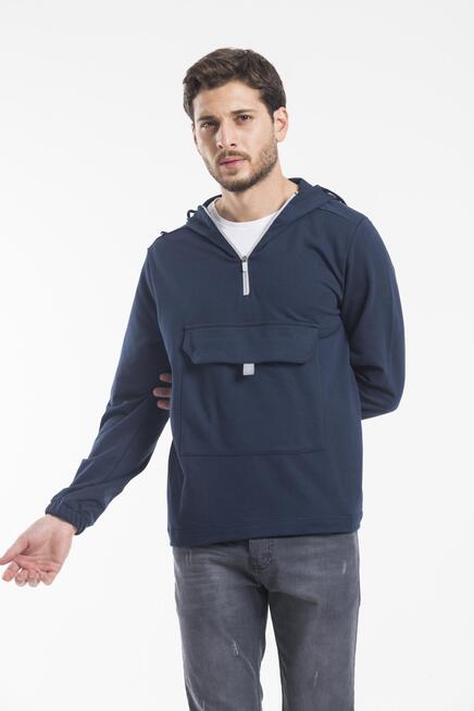 Süperlife Erkek Kapşonlu Yarım Fermuarlı İnce Sweatshirt SPR 20K52