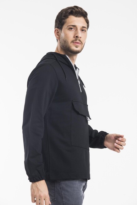 Süperlife Erkek Kapşonlu Yarım Fermuarlı İnce Sweatshirt SPR 20K52