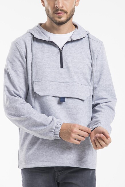 Süperlife Erkek Kapşonlu Yarım Fermuarlı İnce Sweatshirt SPR 20K52