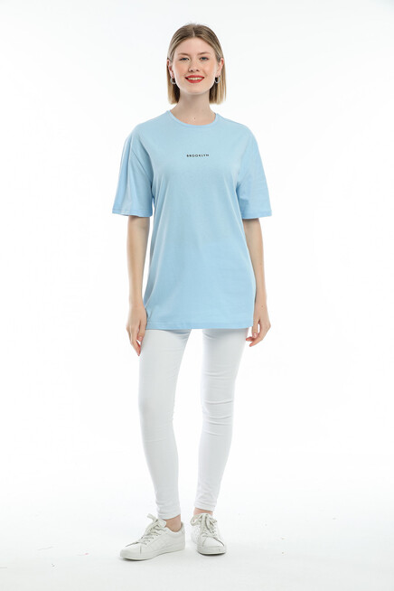 Süperlife Kadın Bisiklet Yaka Standart &Regular Fit  Brookyln Baskılı Tişort SPR21YK27