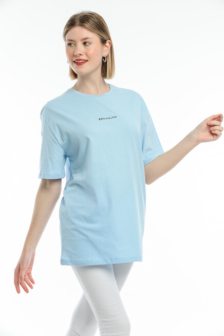 Süperlife Kadın Bisiklet Yaka Standart &Regular Fit  Brookyln Baskılı Tişort SPR21YK27