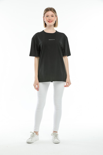 Süperlife Kadın Bisiklet Yaka Standart &Regular Fit  Brookyln Baskılı Tişort SPR21YK27