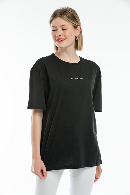 Süperlife Kadın Bisiklet Yaka Standart &Regular Fit  Brookyln Baskılı Tişort SPR21YK27