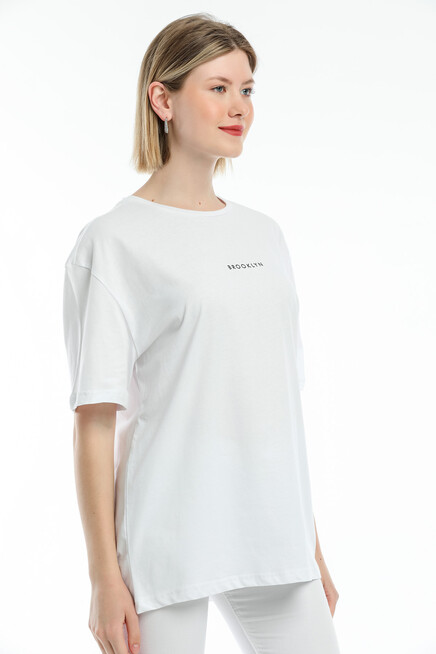 Süperlife Kadın Bisiklet Yaka Standart &Regular Fit  Brookyln Baskılı Tişort SPR21YK27