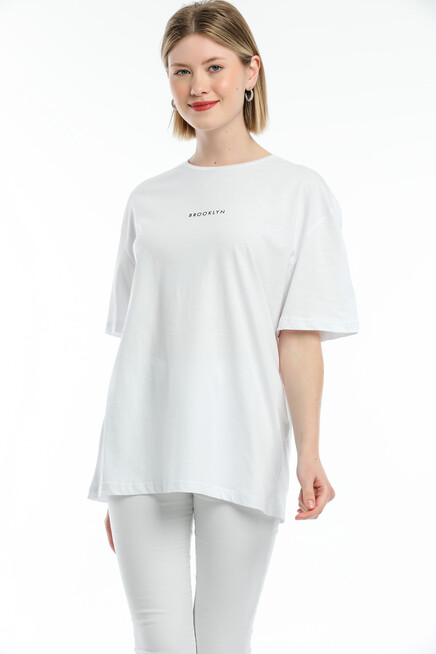 Süperlife Kadın Bisiklet Yaka Standart &Regular Fit  Brookyln Baskılı Tişort SPR21YK27