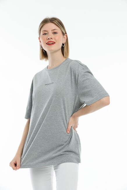 Süperlife Kadın Bisiklet Yaka Standart &Regular Fit  Brookyln Baskılı Tişort SPR21YK27