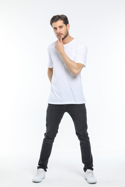 Süperlife Erkek Bisiklet Yaka Slim Fit Ön Çöp Dikiş Garni  Tişort SPR21Y01