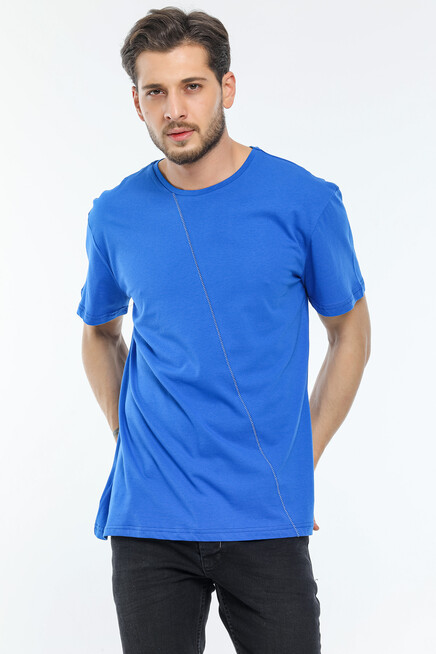 Süperlife Erkek Bisiklet Yaka Slim Fit Ön Çöp Dikiş Garni  Tişort SPR21Y01