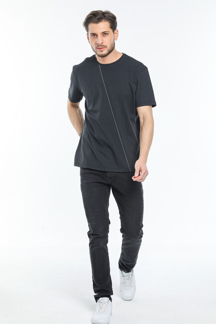 Süperlife Erkek Bisiklet Yaka Slim Fit Ön Çöp Dikiş Garni  Tişort SPR21Y01