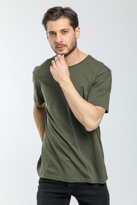 Süperlife Erkek Bisiklet Yaka Slim Fit Ön Çöp Dikiş Garni  Tişort SPR21Y01