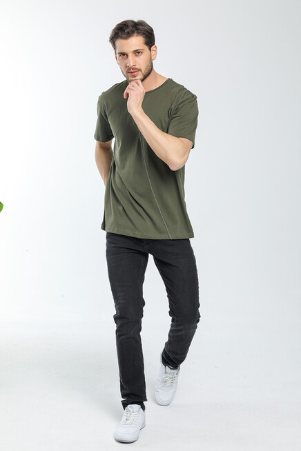 Süperlife Erkek Bisiklet Yaka Slim Fit Ön Çöp Dikiş Garni  Tişort SPR21Y01