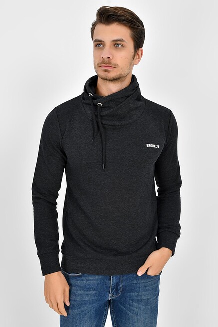 Süperlife Şal Yaka Uzun Kollu Dar Kalıp İnce Erkek Baskılı Sweatshirt SPR 2019K41