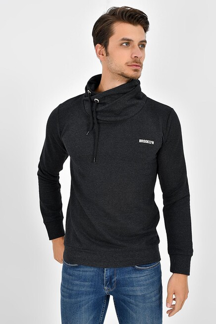 Süperlife Şal Yaka Uzun Kollu Dar Kalıp İnce Erkek Baskılı Sweatshirt SPR 2019K41