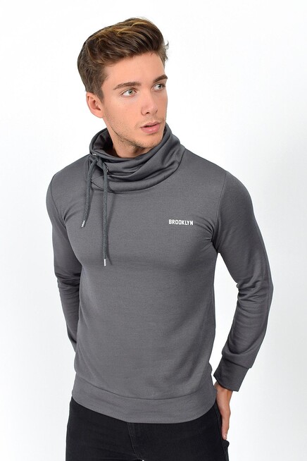 Süperlife Şal Yaka Uzun Kollu Dar Kalıp İnce Erkek Baskılı Sweatshirt SPR 2019K41