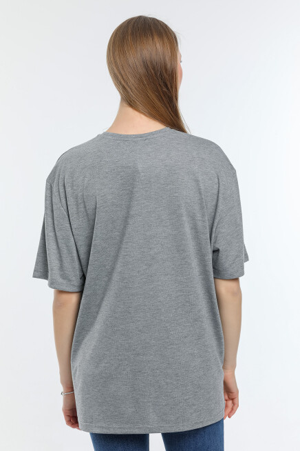 Süperlife Kadın Bisiklet Yaka Regular Fit Baskılı Tişort SPR21YK23