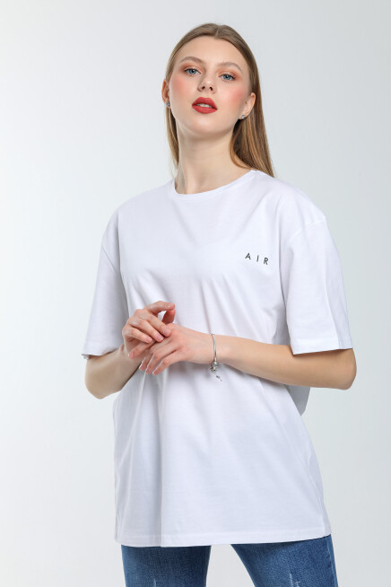 Süperlife Kadın Bisiklet Yaka Regular Fit Baskılı Tişort SPR21YK23