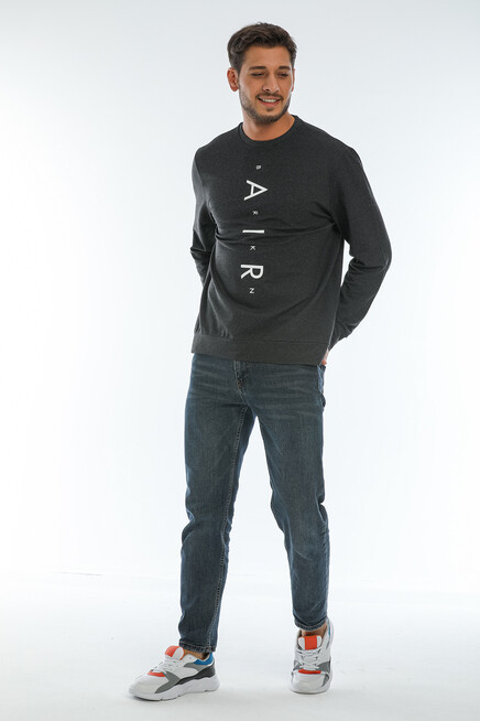 Süperlife Erkek Bisiklet Yaka Regular Fit AR Baskılı İnce Sweatshirt SPR22SW131