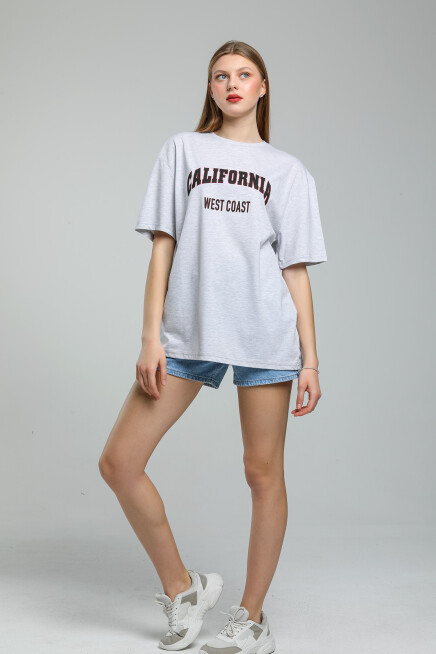 Süperlife Kadın Bisiklet Yaka Regular Fit Californıa Baskılı Tişort SPR21YK22