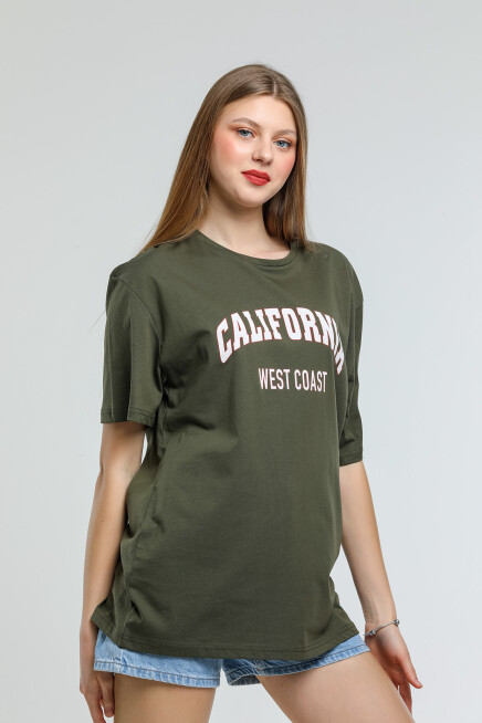 Süperlife Kadın Bisiklet Yaka Regular Fit Californıa Baskılı Tişort SPR21YK22