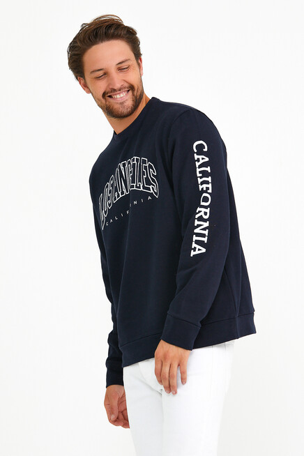 Süperlife Erkek Bisiklet Yaka Regular Fit Ön Ve Kol Baskılı İnce Sweatshirt SPR22SW133