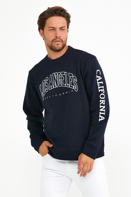 Süperlife Erkek Bisiklet Yaka Regular Fit Ön Ve Kol Baskılı İnce Sweatshirt SPR22SW133