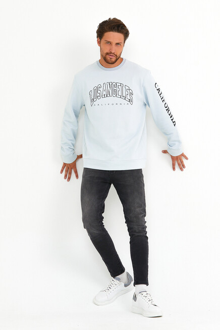 Süperlife Erkek Bisiklet Yaka Regular Fit Ön Ve Kol Baskılı İnce Sweatshirt SPR22SW133