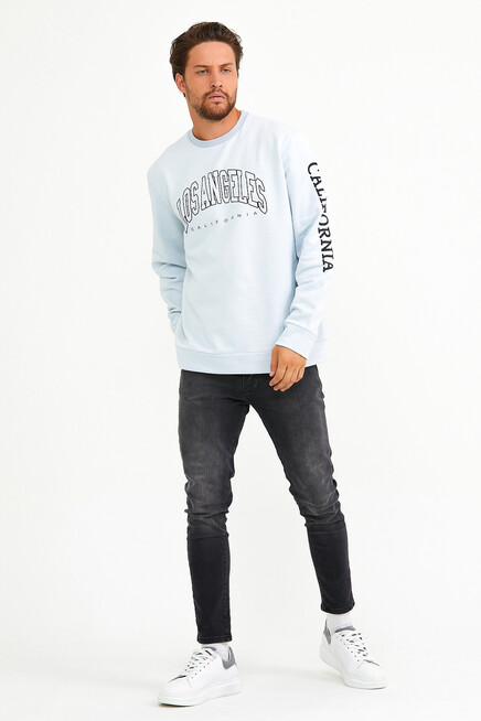 Süperlife Erkek Bisiklet Yaka Regular Fit Ön Ve Kol Baskılı İnce Sweatshirt SPR22SW133