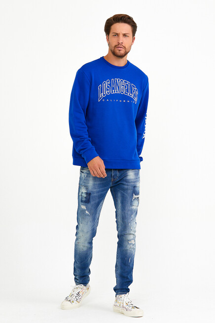 Süperlife Erkek Bisiklet Yaka Regular Fit Ön Ve Kol Baskılı İnce Sweatshirt SPR22SW133